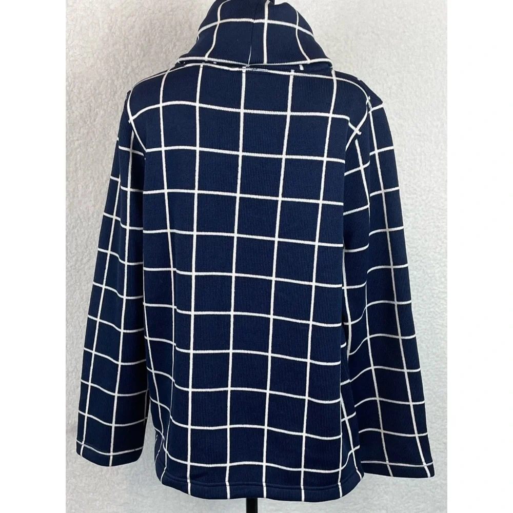J. CREW • Blue/White Square Grid Windowpane Long Sleeve Turtleneck Sweater, L - Picture 7 of 15